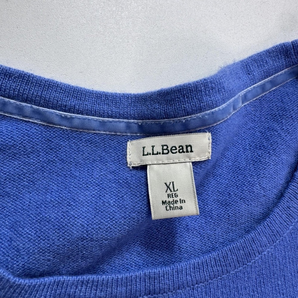 L.L.Bean Sweater Mens XL Blue 100% Cashmere Crew Neck Knit Pullover Warm - Picture 4 of 8